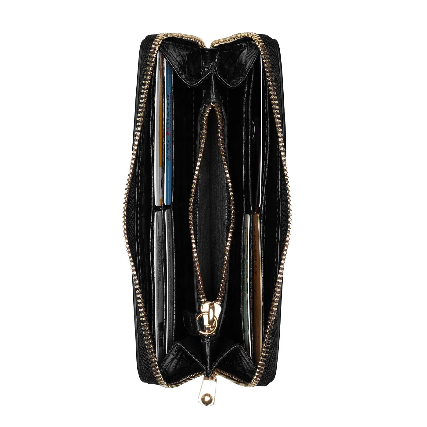 Honoré Léa croco black calfskin leather zipper wallet