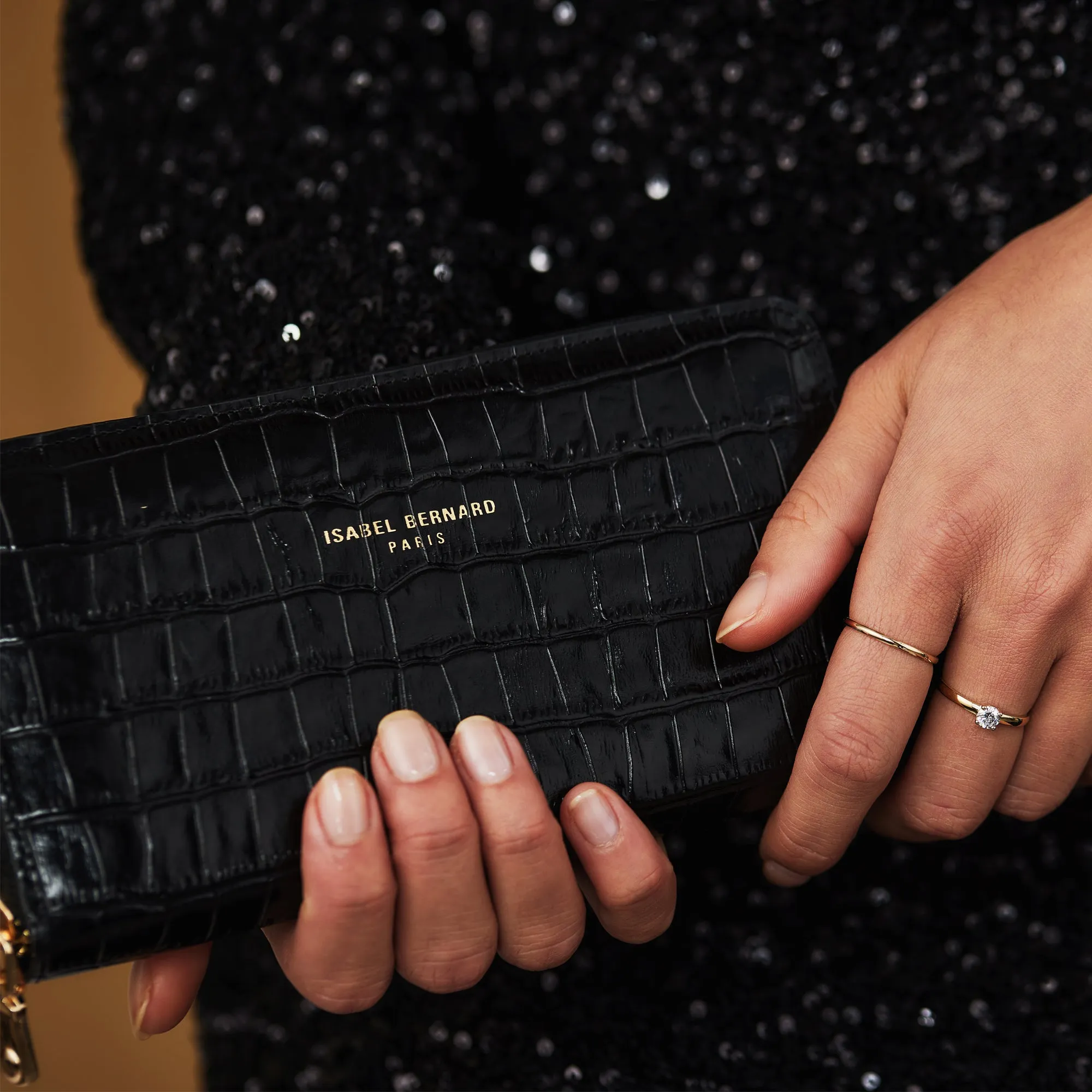Honoré Léa croco black calfskin leather zipper wallet