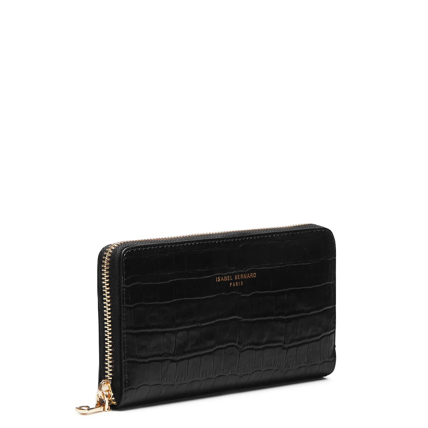 Honoré Léa croco black calfskin leather zipper wallet