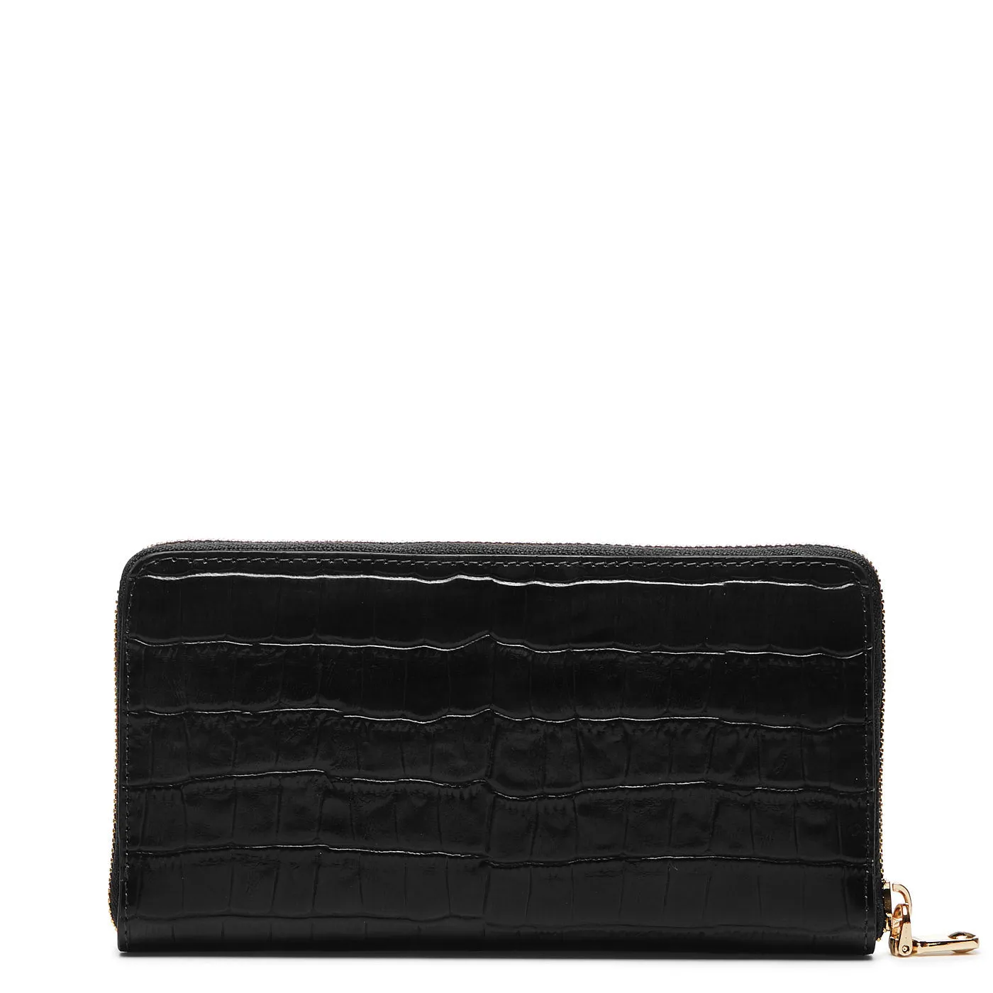 Honoré Léa croco black calfskin leather zipper wallet