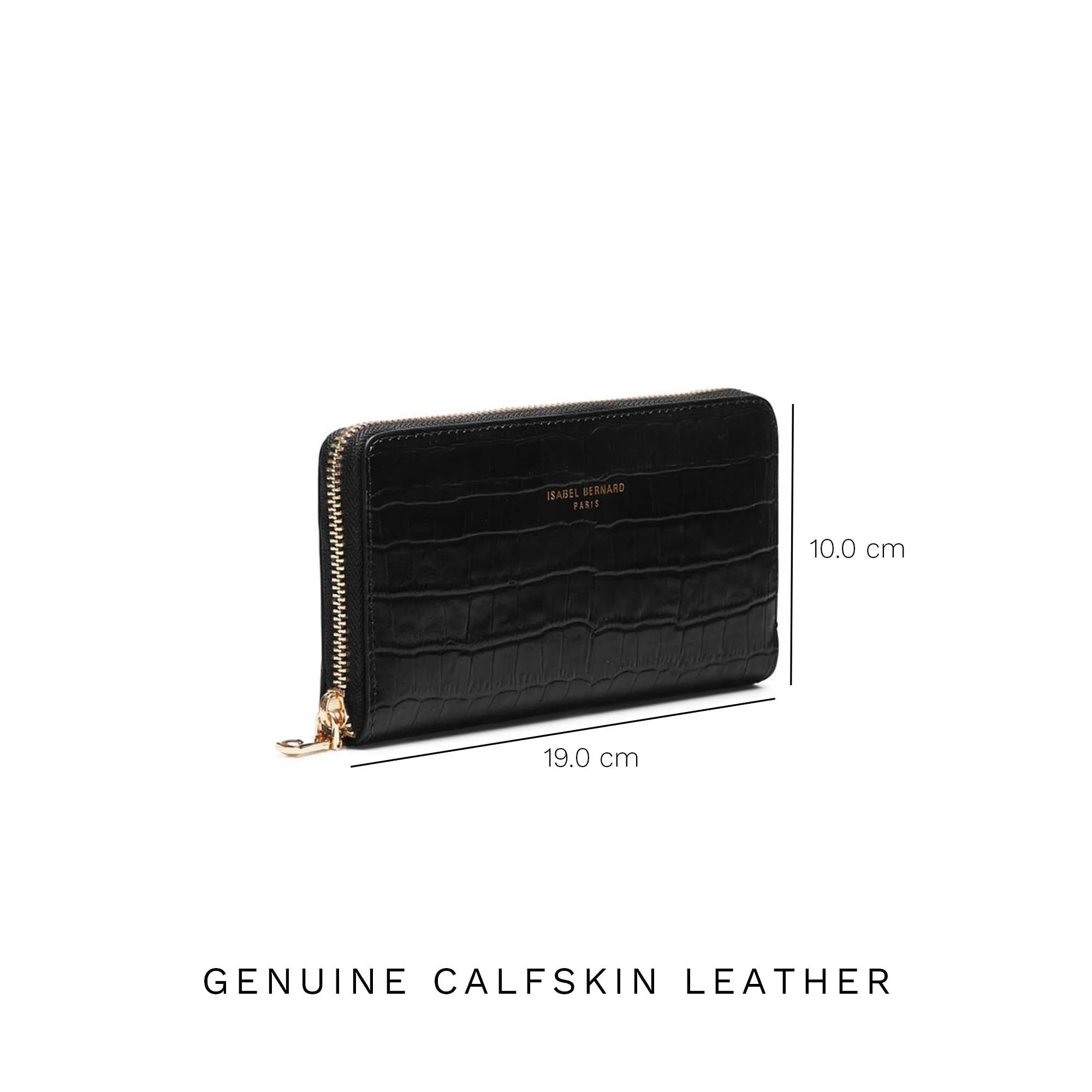 Honoré Léa croco black calfskin leather zipper wallet