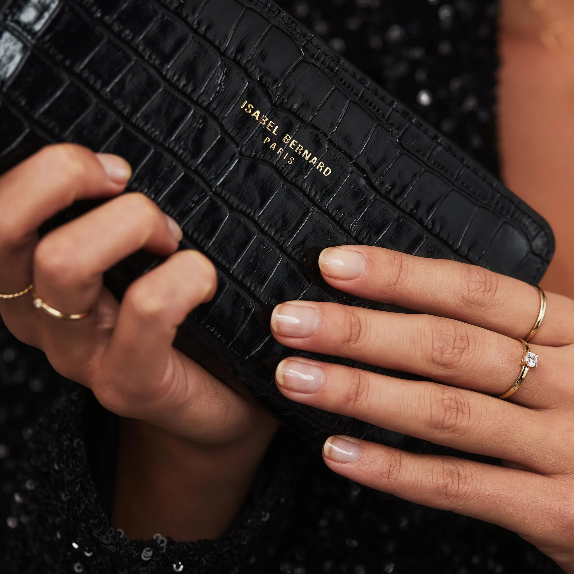 Honoré Léa croco black calfskin leather zipper wallet