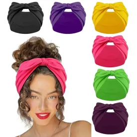 Huachi 6 Packs Bow Headbands for Women 7 Extra Wide Bright Pink Head Bands for Womens Hair Non Slip Headwraps Workout Turban Hair Accessories