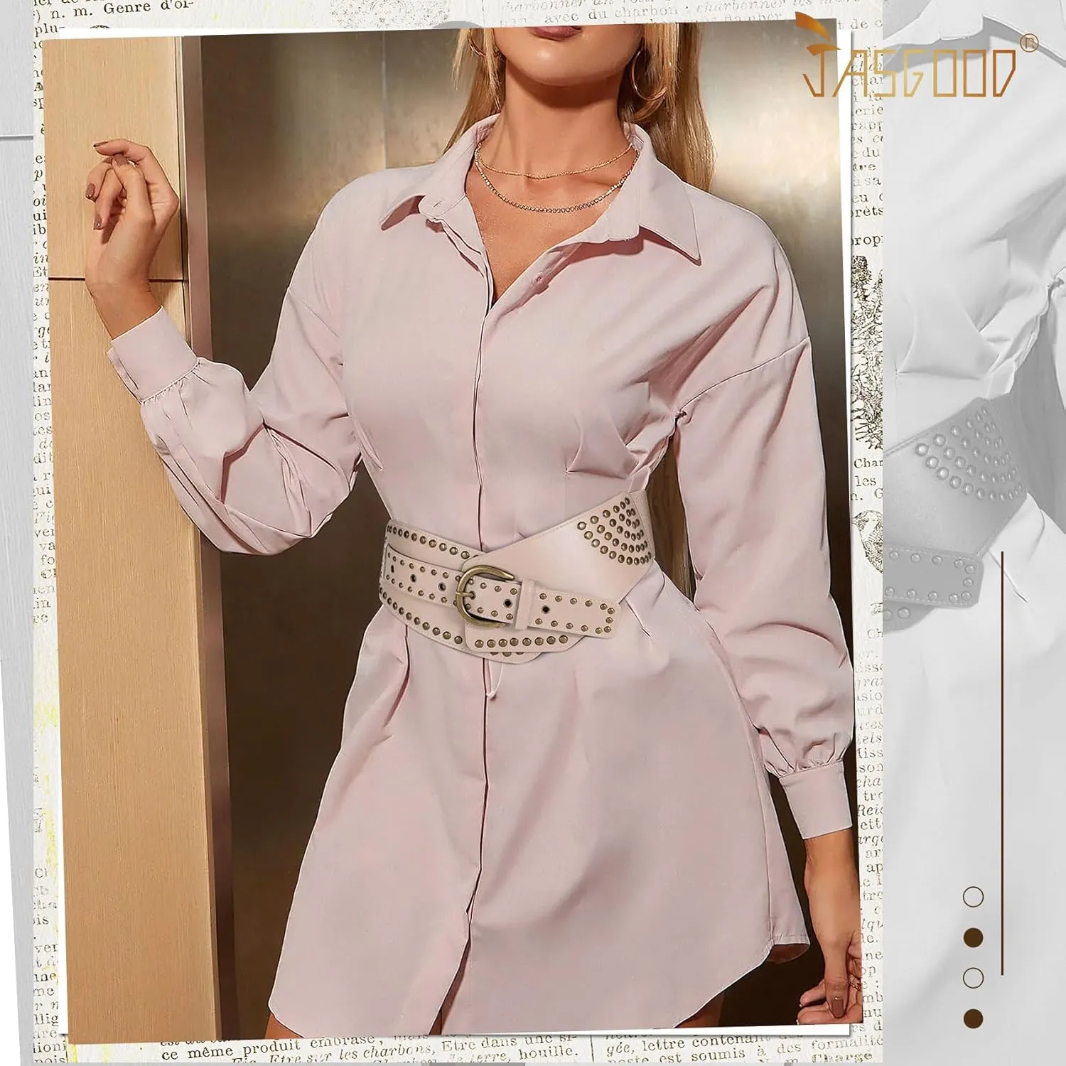 JASGOOD Women Vintage Wide Elastic Belt Studded Stretchy Waist Belt with Rivets Metal Buckle