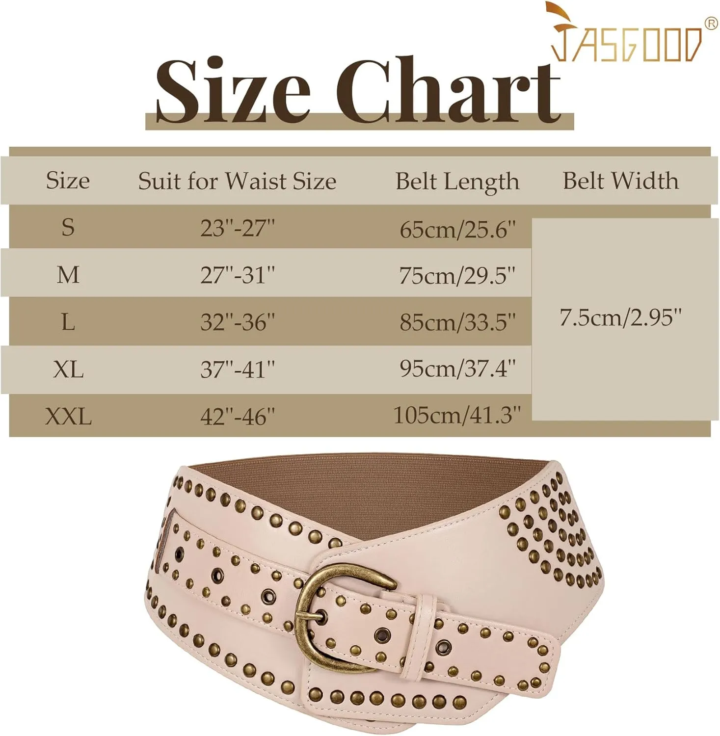 JASGOOD Women Vintage Wide Elastic Belt Studded Stretchy Waist Belt with Rivets Metal Buckle