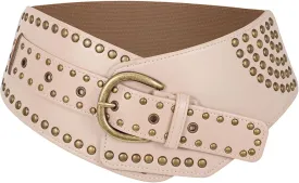 JASGOOD Women Vintage Wide Elastic Belt Studded Stretchy Waist Belt with Rivets Metal Buckle