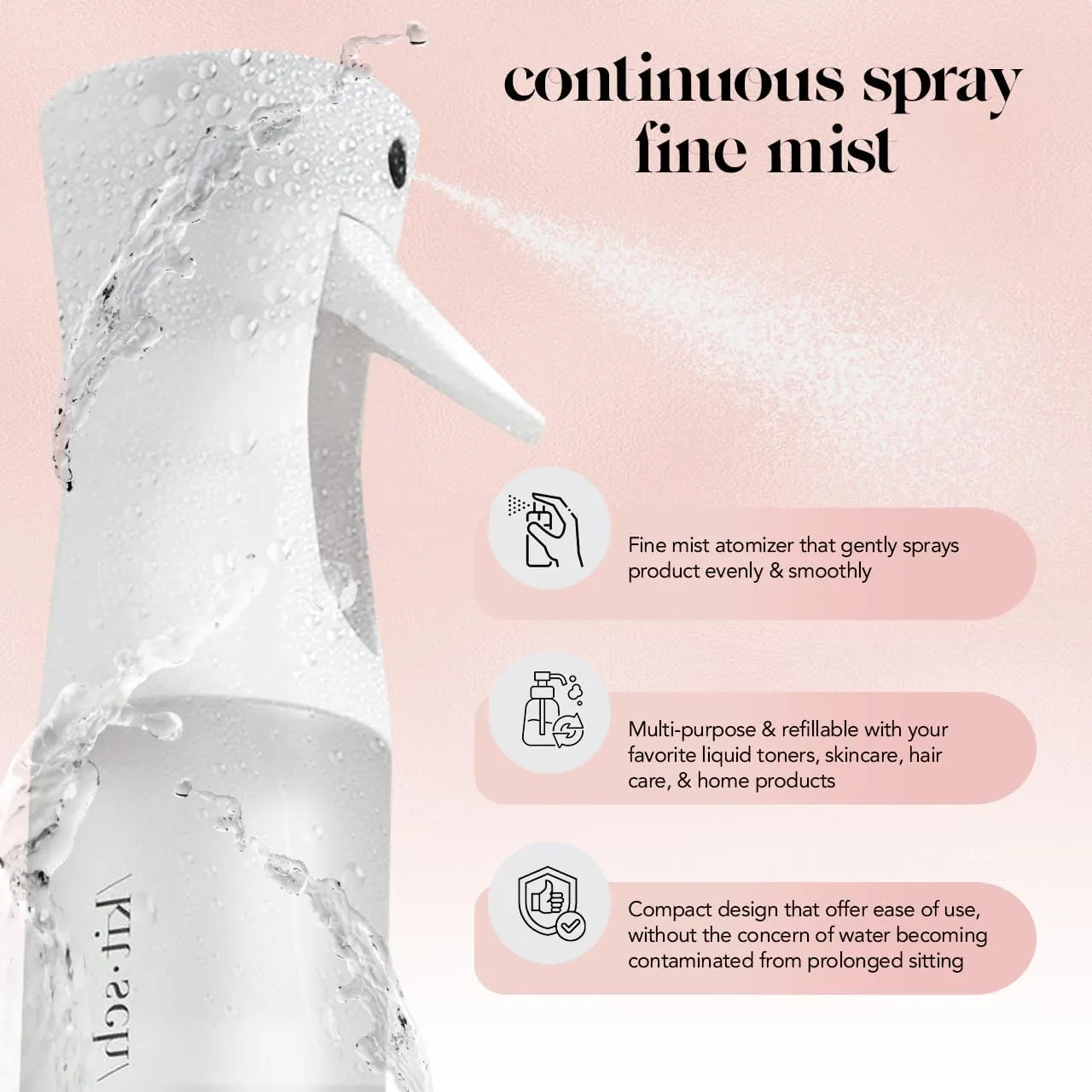 Kitsch Continuous Spray Bottle for Hair | Fine Mist Water Mister for Hair Styling  Spray Bottles for Cleaning, Plants & More  Recycled, White, 5 oz