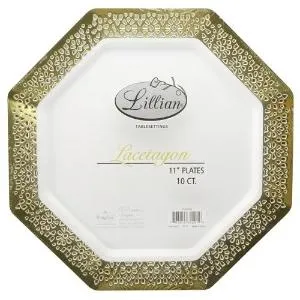 Lacetagon - 11" Pearl Plate - Gold Rim - 10 Count (Case Qty: 120)