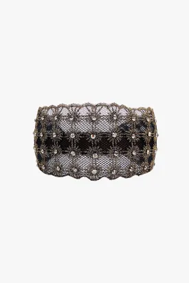 Lacey Embroidered Crystal Headband Gold