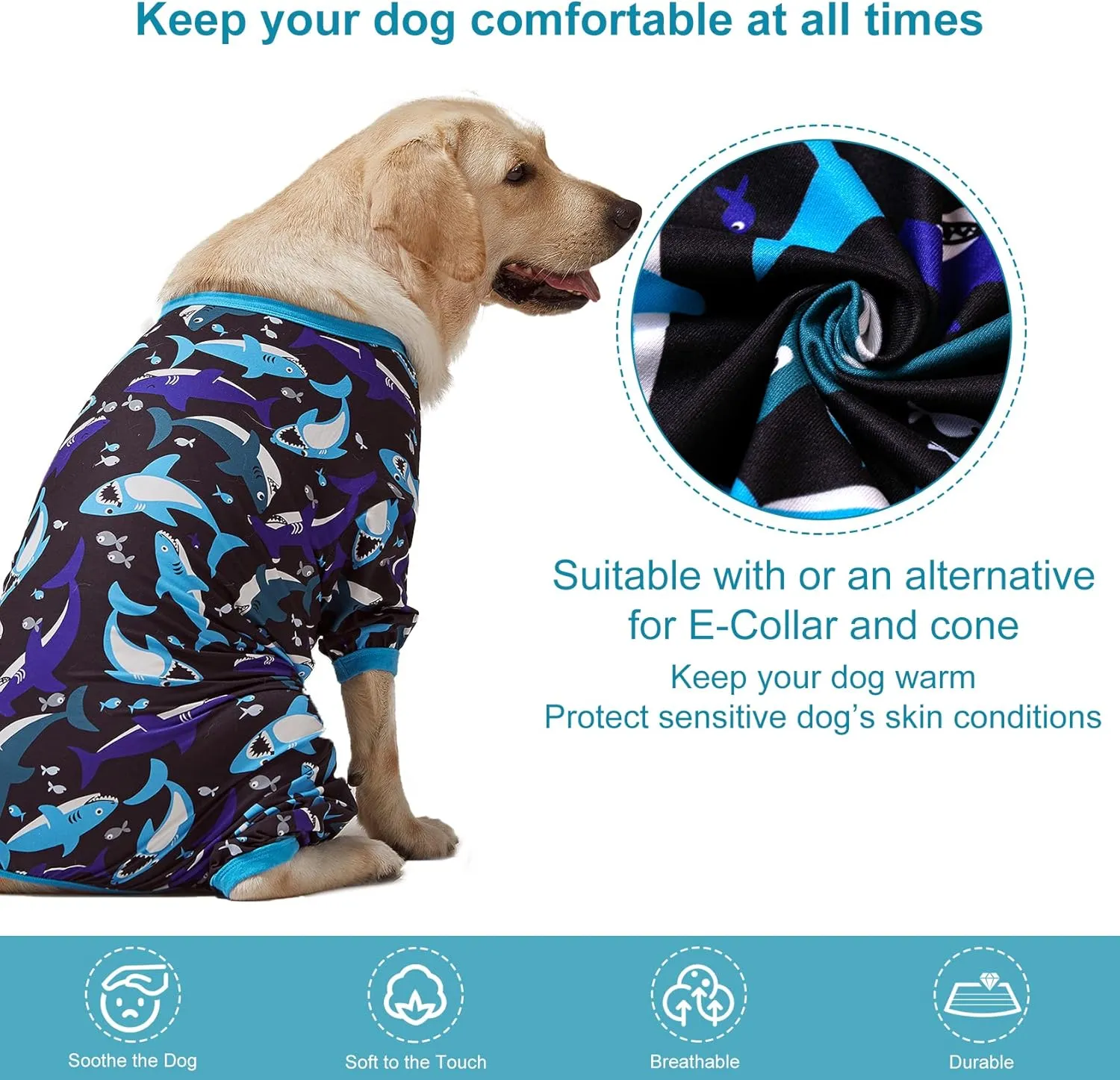 LovinPet Dog Pitbull Clothes for Dogs - Pet Anxiety Relief, Anti-Shedding Dog Pajamas, Lightweight Stretchy Fabric, Whale Hello There White Print, Pitbull Pajamas, Pitbull Clothes All Season /3XL