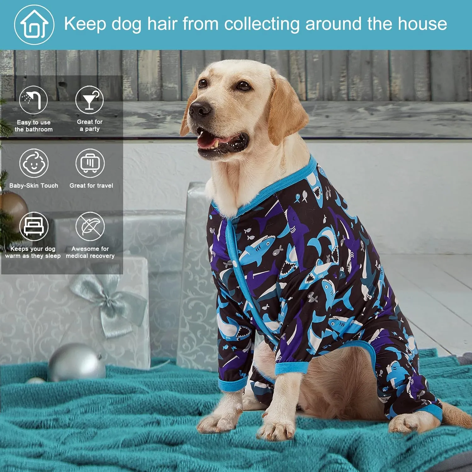 LovinPet Dog Pitbull Clothes for Dogs - Pet Anxiety Relief, Anti-Shedding Dog Pajamas, Lightweight Stretchy Fabric, Whale Hello There White Print, Pitbull Pajamas, Pitbull Clothes All Season /3XL