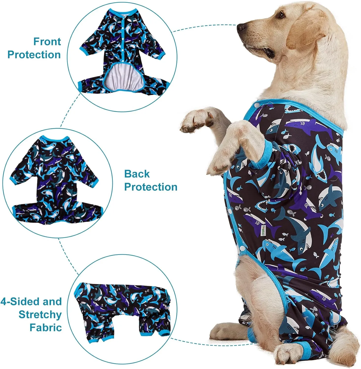 LovinPet Dog Pitbull Clothes for Dogs - Pet Anxiety Relief, Anti-Shedding Dog Pajamas, Lightweight Stretchy Fabric, Whale Hello There White Print, Pitbull Pajamas, Pitbull Clothes All Season /3XL