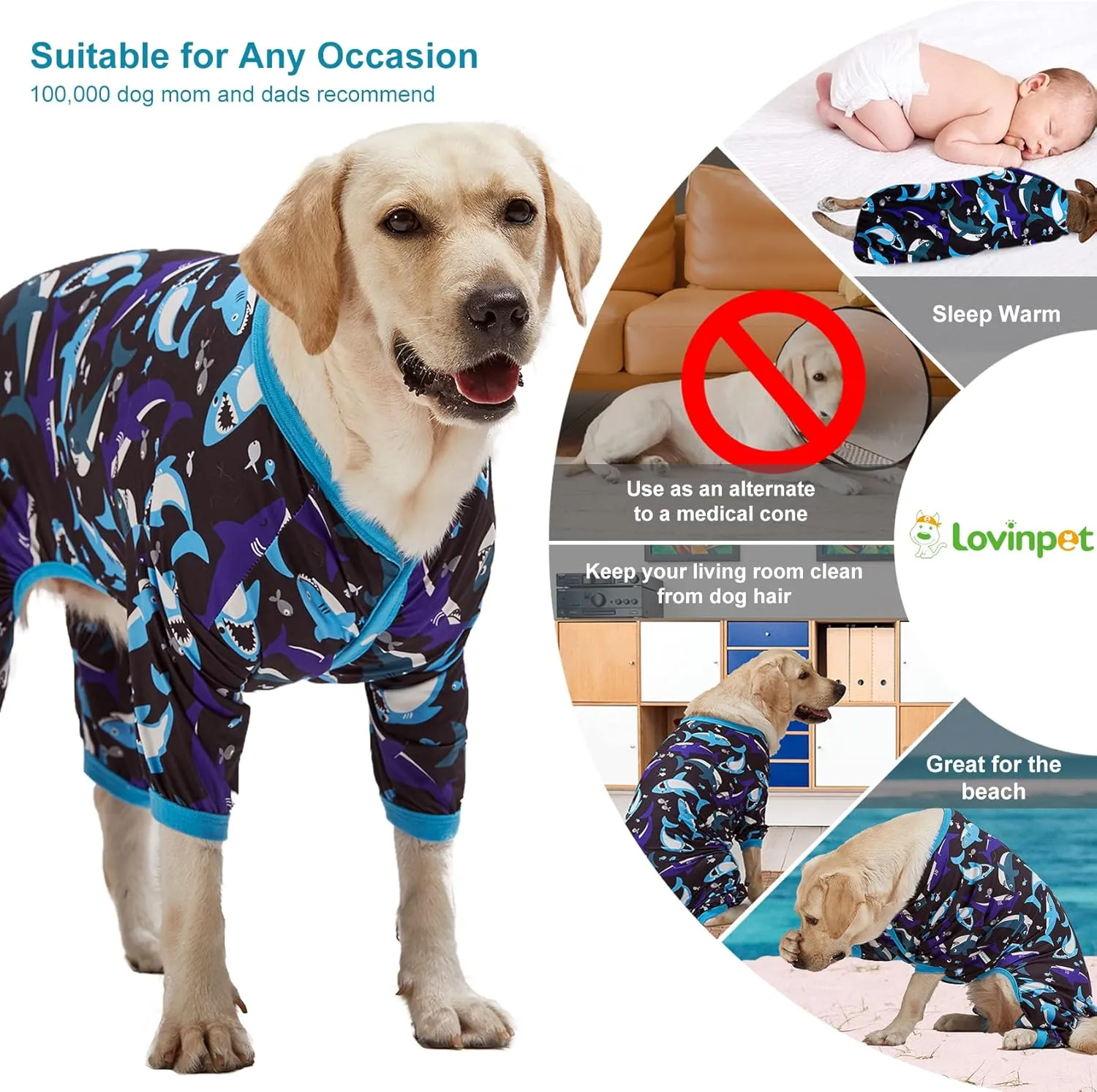 LovinPet Dog Pitbull Clothes for Dogs - Pet Anxiety Relief, Anti-Shedding Dog Pajamas, Lightweight Stretchy Fabric, Whale Hello There White Print, Pitbull Pajamas, Pitbull Clothes All Season /3XL