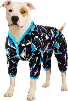 LovinPet Dog Pitbull Clothes for Dogs - Pet Anxiety Relief, Anti-Shedding Dog Pajamas, Lightweight Stretchy Fabric, Whale Hello There White Print, Pitbull Pajamas, Pitbull Clothes All Season /3XL