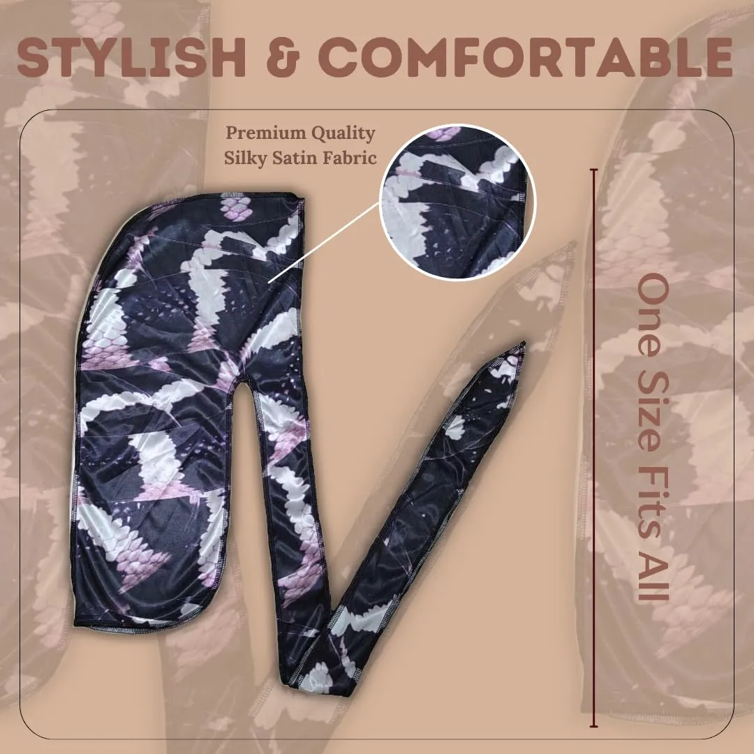 Lucia Premium Silky Anime Durag (Black and White Snake) - One Size Fits All - Unisex Adults - 1 Count (Pack of 1)