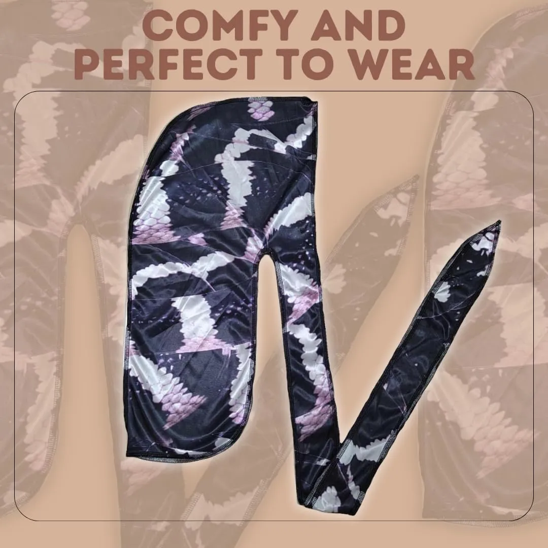 Lucia Premium Silky Anime Durag (Black and White Snake) - One Size Fits All - Unisex Adults - 1 Count (Pack of 1)