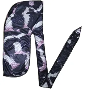 Lucia Premium Silky Anime Durag (Black and White Snake) - One Size Fits All - Unisex Adults - 1 Count (Pack of 1)