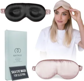 MATASSE Silk Eye Mask for Sleeping with Adjustable Elastic Band - 3D Contoured, Eye Cover Sleep Mask w/Genuine Mulberry Silk Including The Strap for Women, Men (Black-Pink)