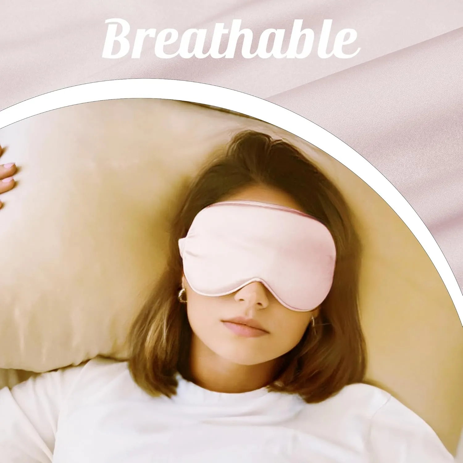 MATASSE Silk Eye Mask for Sleeping with Adjustable Elastic Band - 3D Contoured, Eye Cover Sleep Mask w/Genuine Mulberry Silk Including The Strap for Women, Men (Black-Pink)
