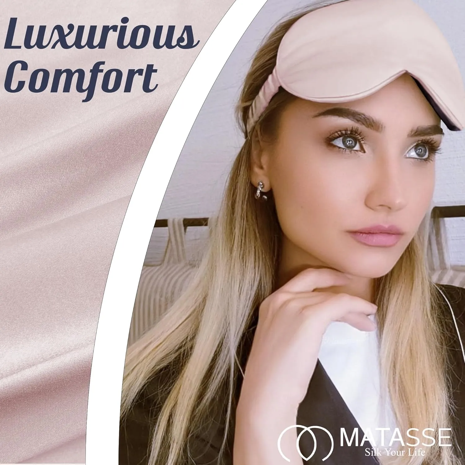 MATASSE Silk Eye Mask for Sleeping with Adjustable Elastic Band - 3D Contoured, Eye Cover Sleep Mask w/Genuine Mulberry Silk Including The Strap for Women, Men (Black-Pink)
