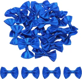 MECCANIXITY 30pcs Navy Blue Bow Ties 1.5"x1" Mini Bowknot for Crafting Little Satin Bows Bulk