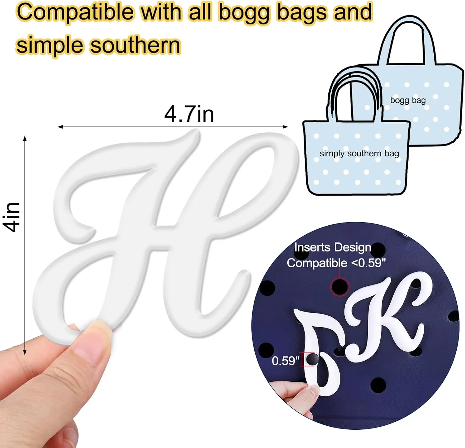 Mity rain Letter Charms for Bogg BagAlphabet Lettering Accessories Charms Compatible with Bogg Bag Original All Models, Insert Decorative Letter for Handbag Beach Tote Bag H
