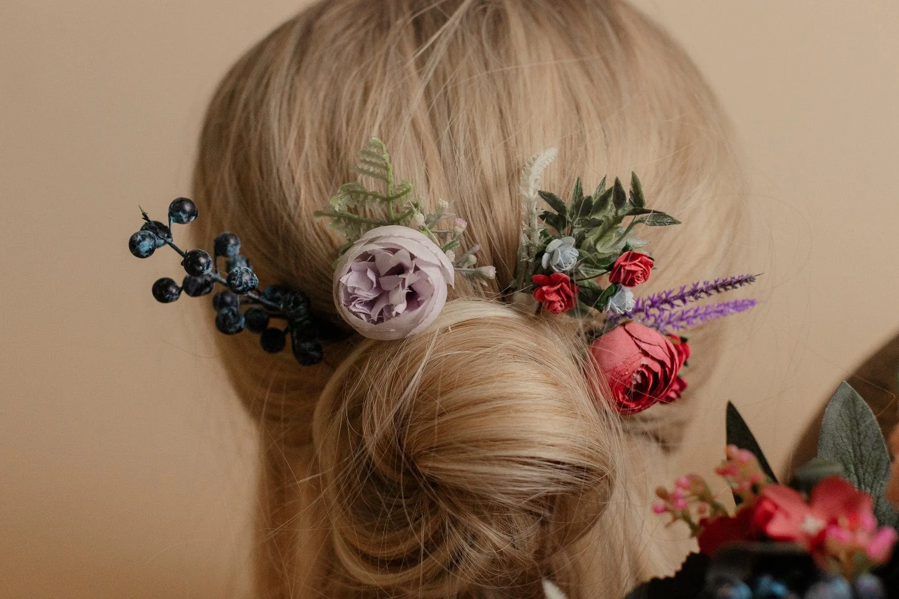 New Zealand Wildflower Artificial Silk Wedding Hair Pin Set /  Hobbiton Inspired Colorful Wedding Hair Pin