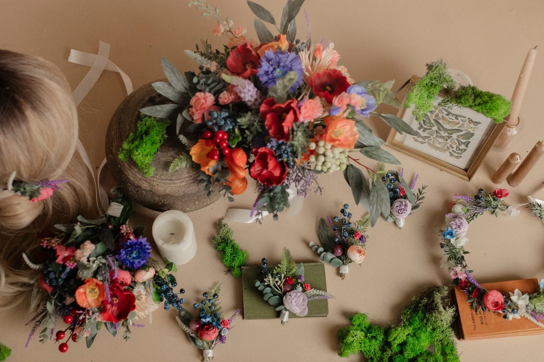 New Zealand Wildflower Artificial Silk Wedding Hair Pin Set /  Hobbiton Inspired Colorful Wedding Hair Pin
