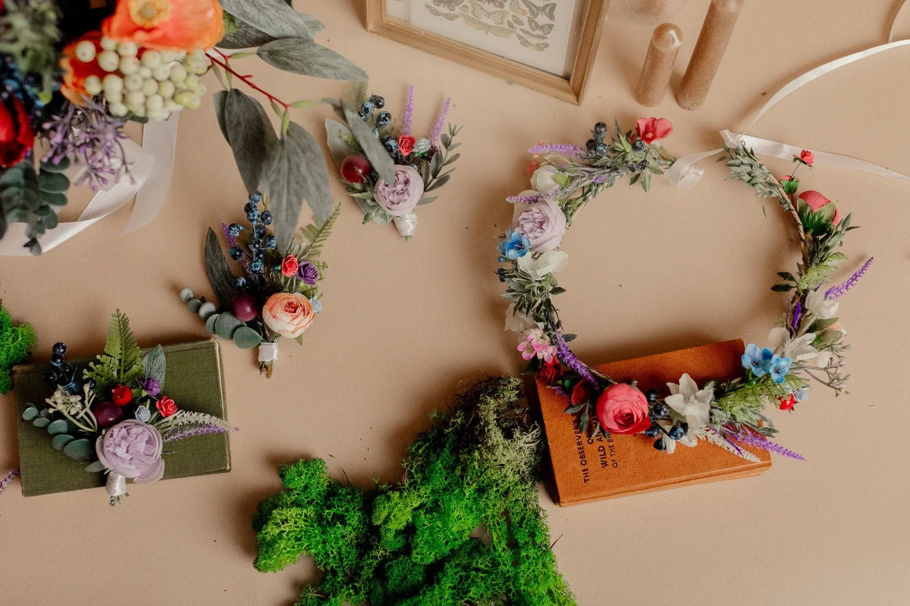 New Zealand Wildflower Artificial Silk Wedding Hair Pin Set /  Hobbiton Inspired Colorful Wedding Hair Pin