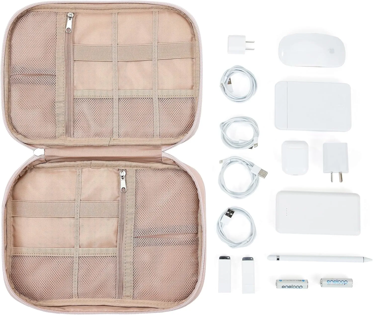 NISHEL Travel Cord Organizer Case, Tech Electronic Bag, Essentials for Charger, Cable, Phone, Hard Drive, USB, SD Card, Pink