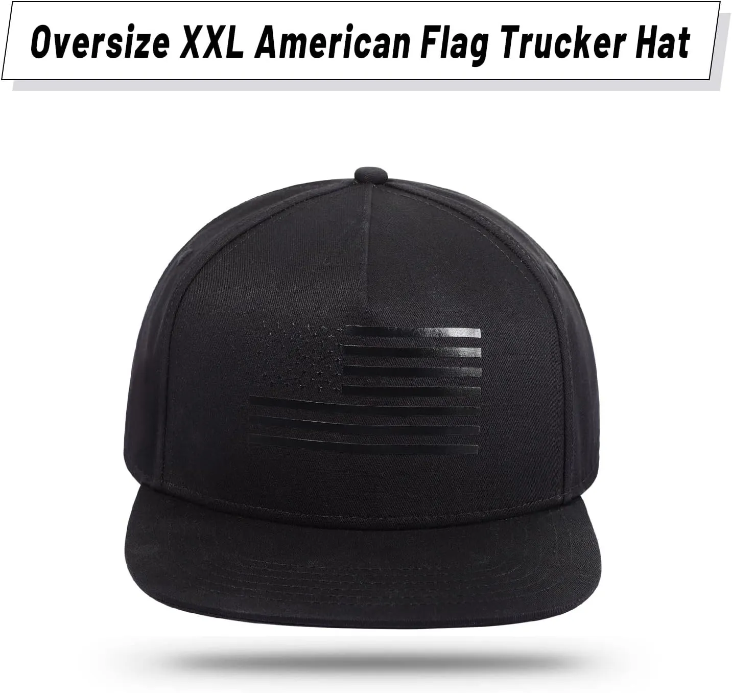 Oversize XXL American Flag Trucker Hat for Men Women,Flat Brim Adjustable Mesh Snapback Baseball Cap for Casual Wear