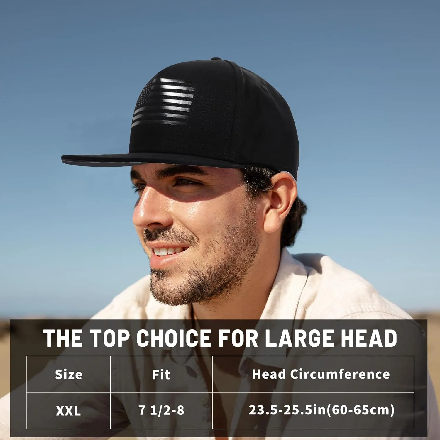Oversize XXL American Flag Trucker Hat for Men Women,Flat Brim Adjustable Mesh Snapback Baseball Cap for Casual Wear