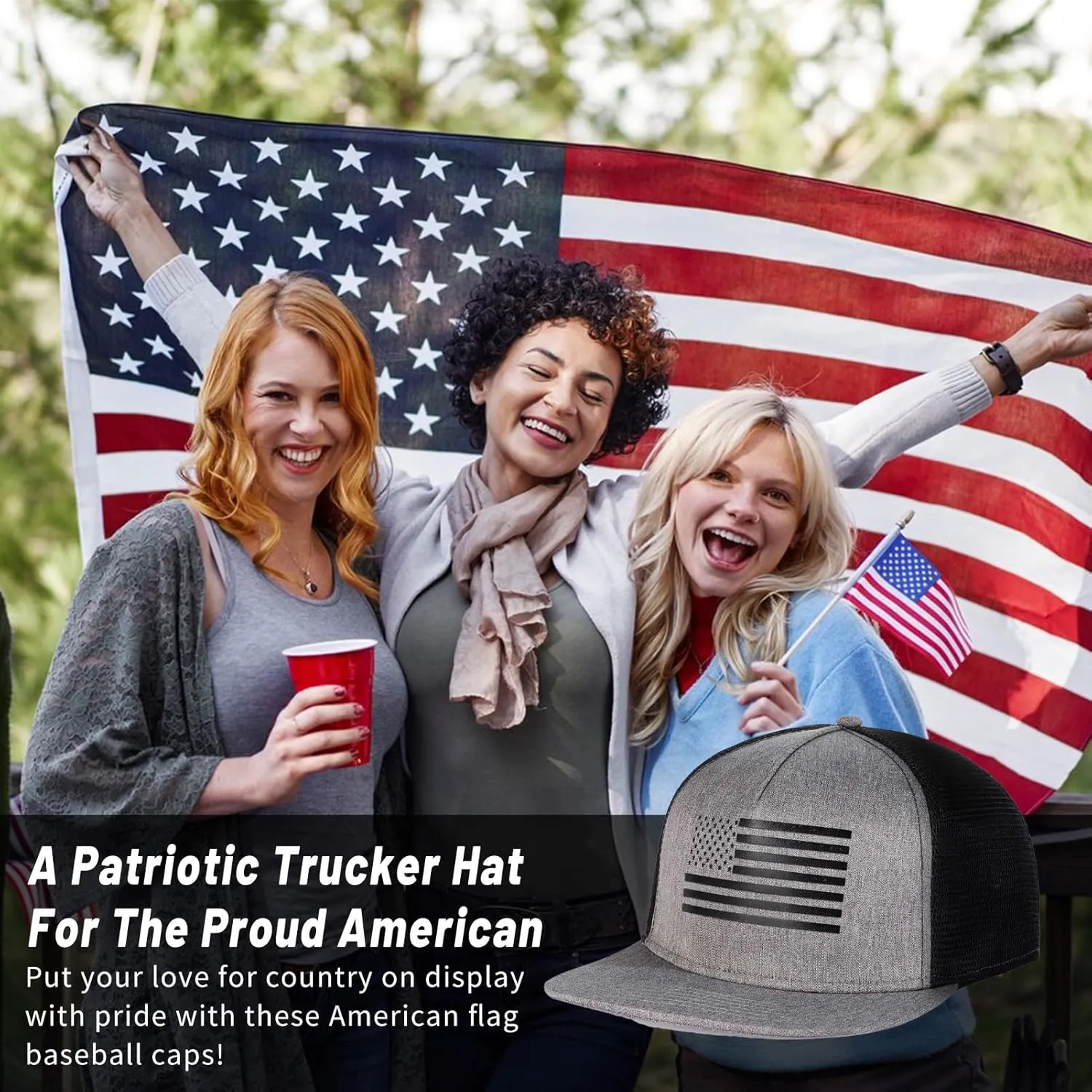 Oversize XXL American Flag Trucker Hat for Men Women,Flat Brim Adjustable Mesh Snapback Baseball Cap for Casual Wear