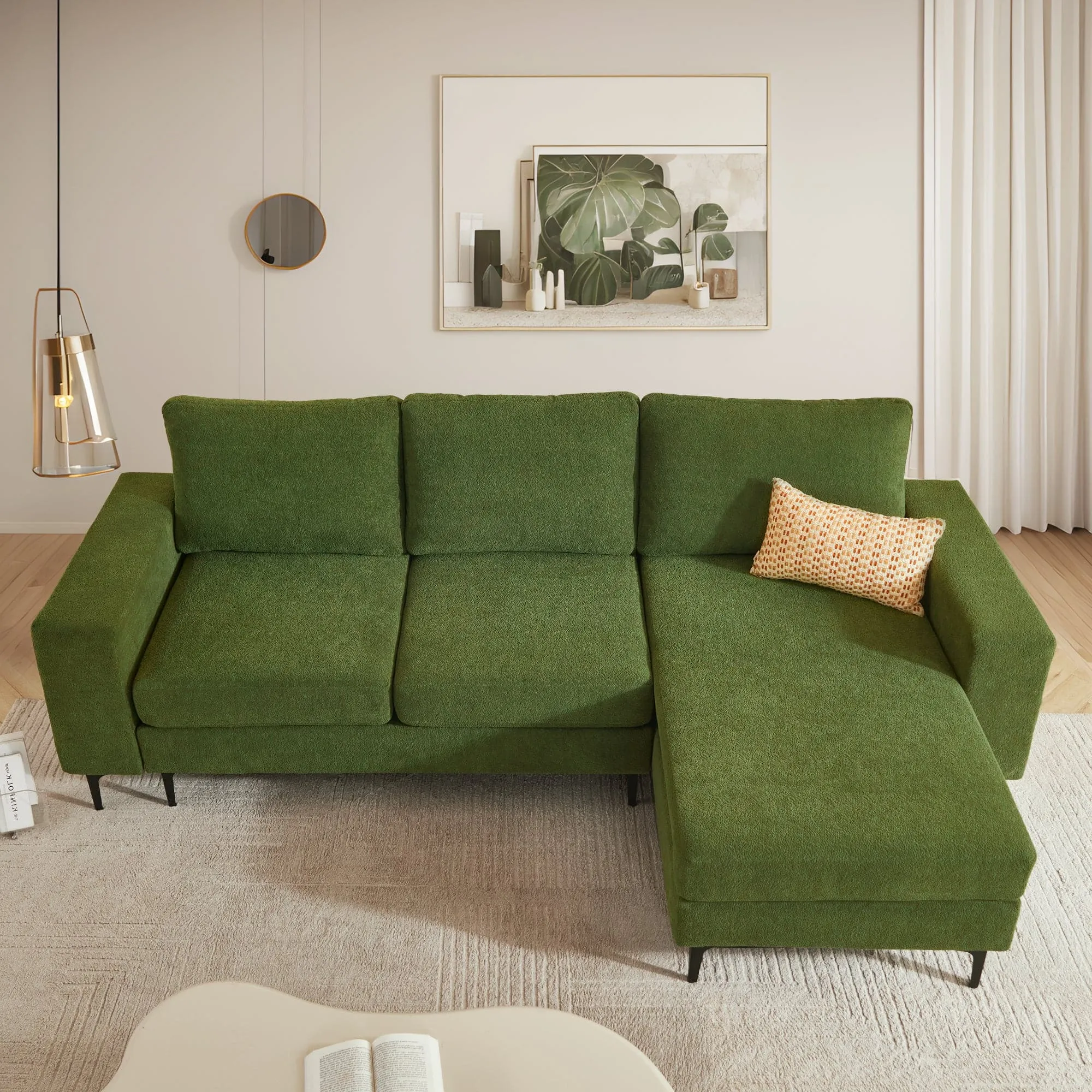 OVIOS 97" Elegant Cloud Velvet L-Shaped Sofa with Chaise