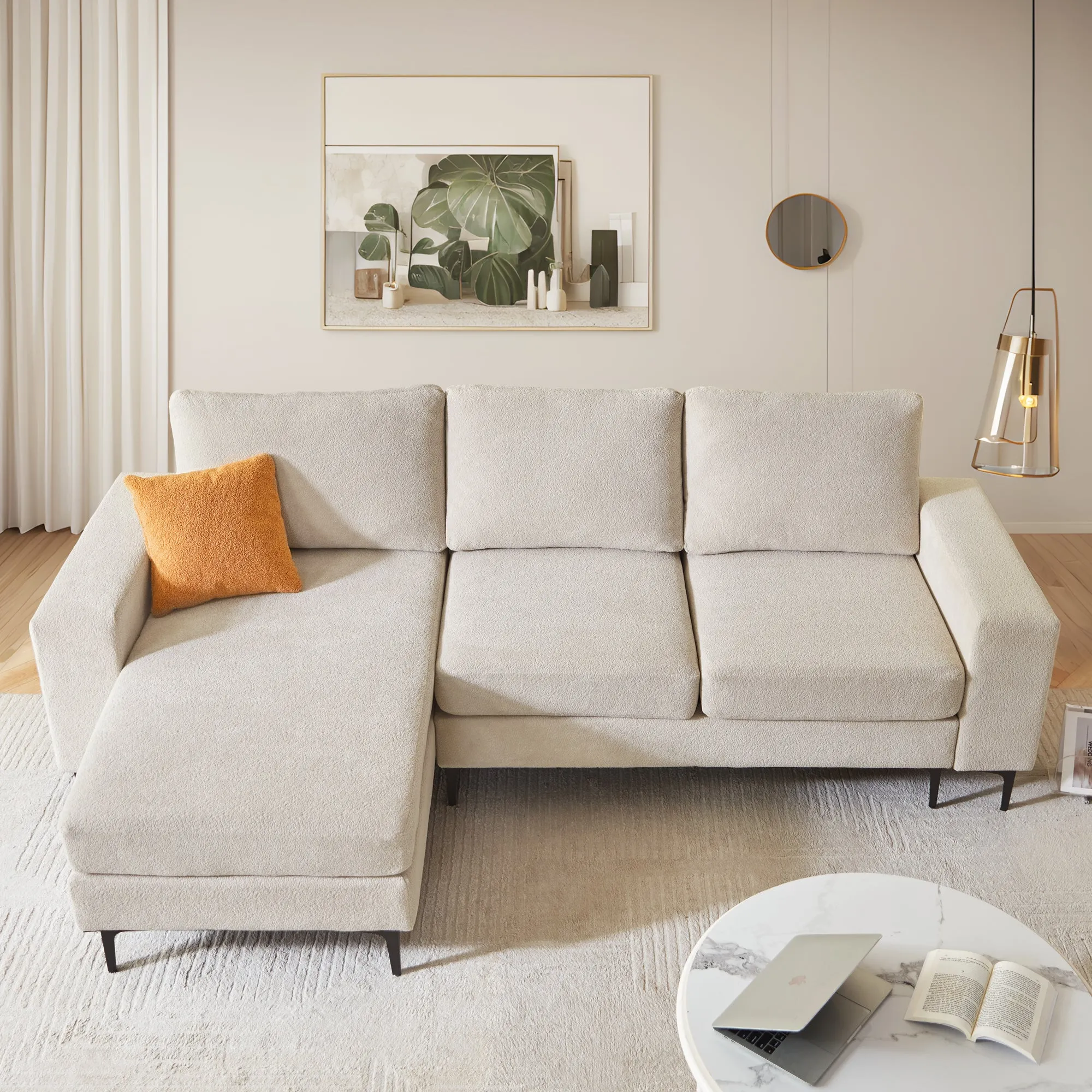 OVIOS 97" Elegant Cloud Velvet L-Shaped Sofa with Chaise