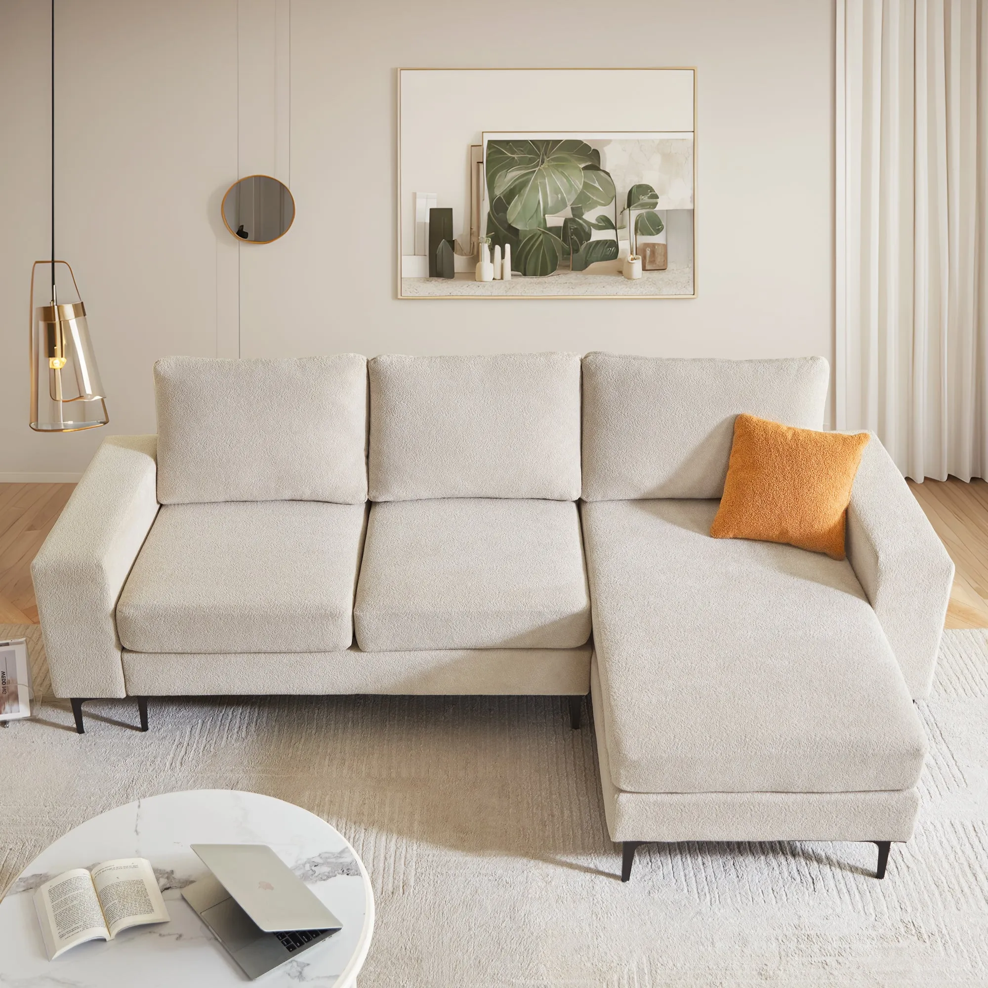 OVIOS 97" Elegant Cloud Velvet L-Shaped Sofa with Chaise