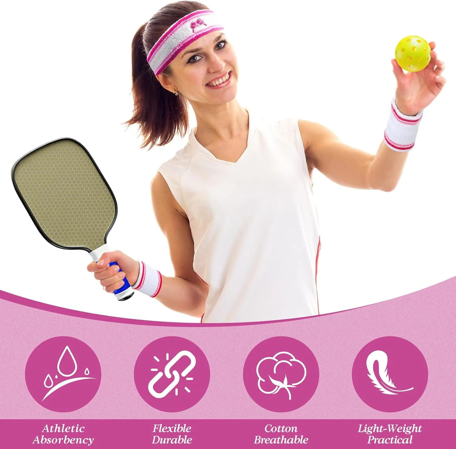 Panitay 4 Pack Funny Dink Ball Lover Gifts Dink Ball Hats Sports Wrist Head Sweatbands and Novelty Socks for Men Women