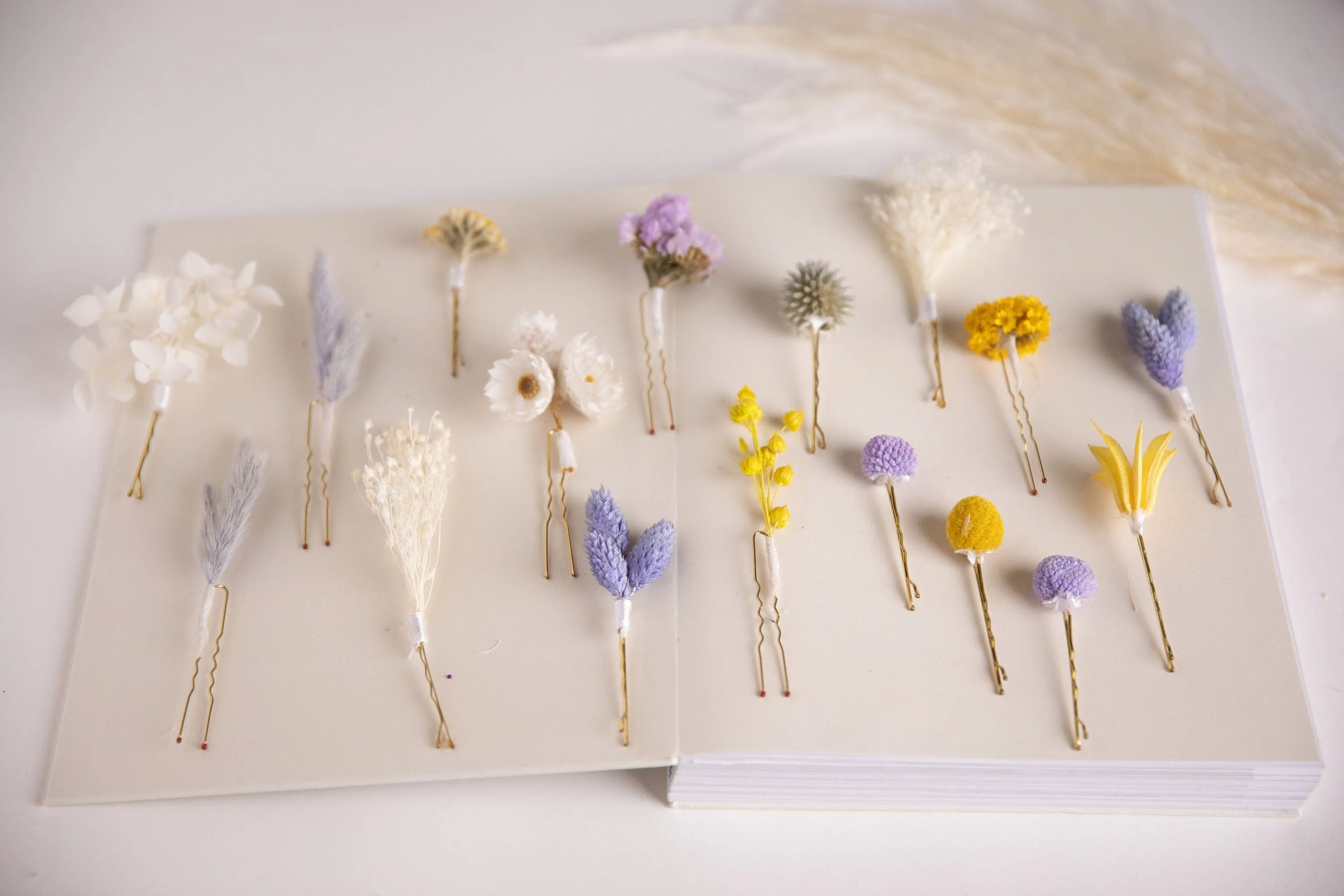 Pastel Yellows & Lilacs 18 piece Hair Pins  Set, Boho Hair Pins, Wedding Hair Pins, Flower Pin Set