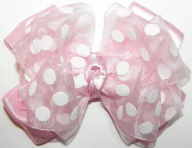 Pink Polka Dot Organza Satin Hair Bow