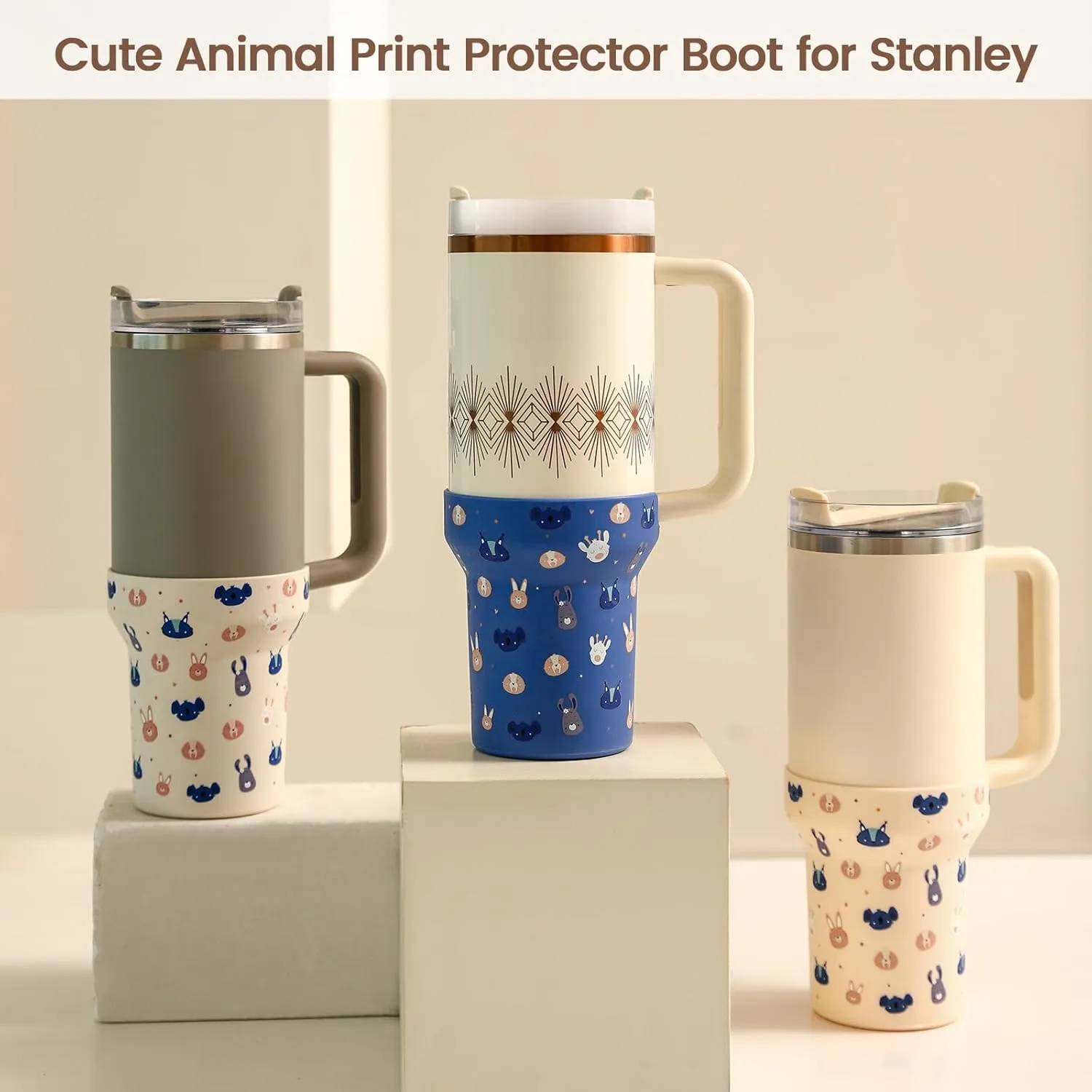 Print Boot for Stanley, Rubber Cup Bottom Protector Sleeve Accessories for Stanley Quencher H2.0 FlowState Tumbler 40oz / Adventure Quencher Tumbler 40oz (Blue)