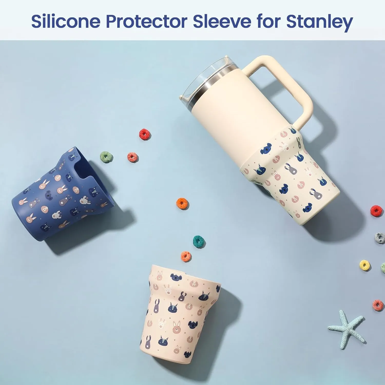 Print Boot for Stanley, Rubber Cup Bottom Protector Sleeve Accessories for Stanley Quencher H2.0 FlowState Tumbler 40oz / Adventure Quencher Tumbler 40oz (Blue)