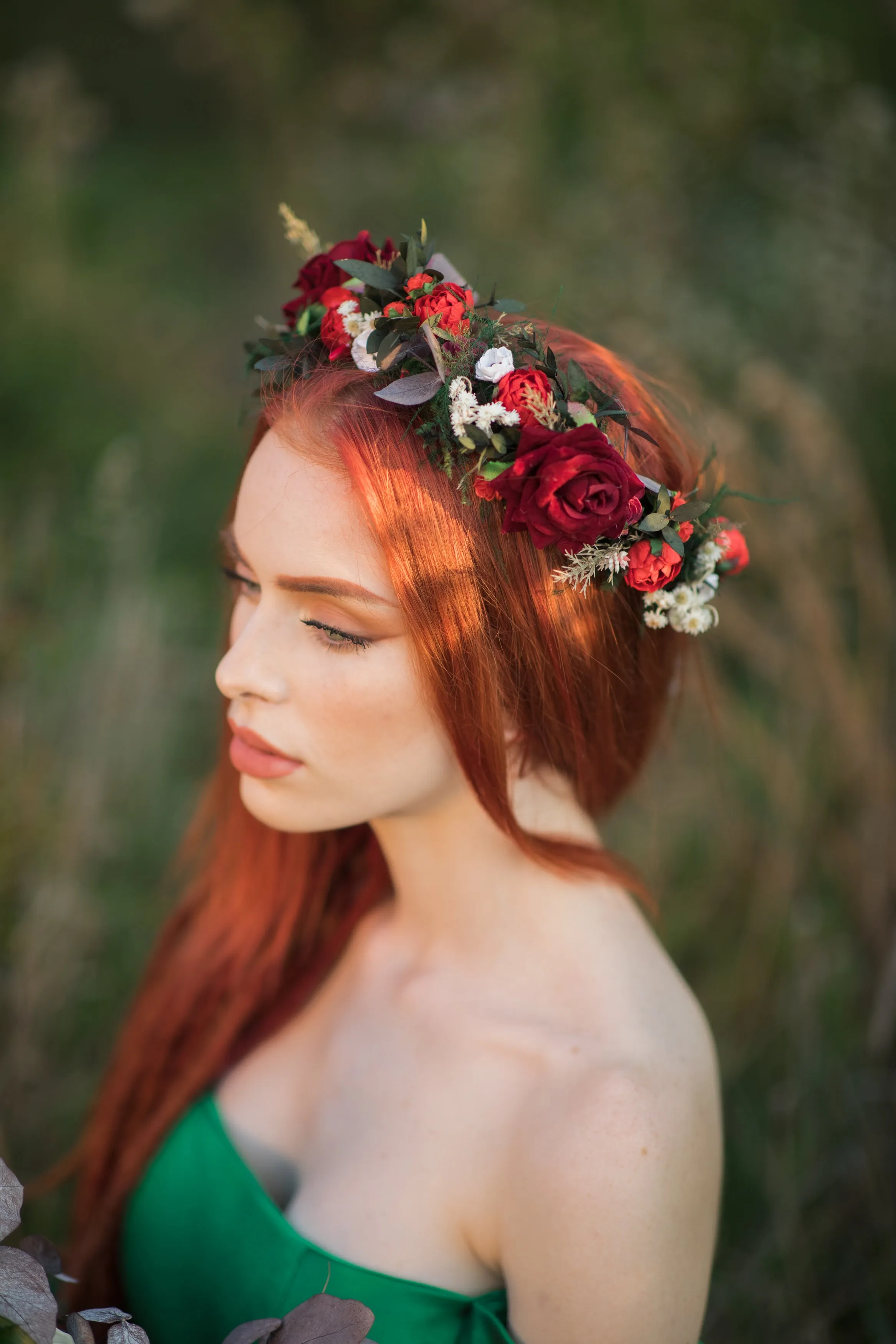 Red boho wedding hair crown