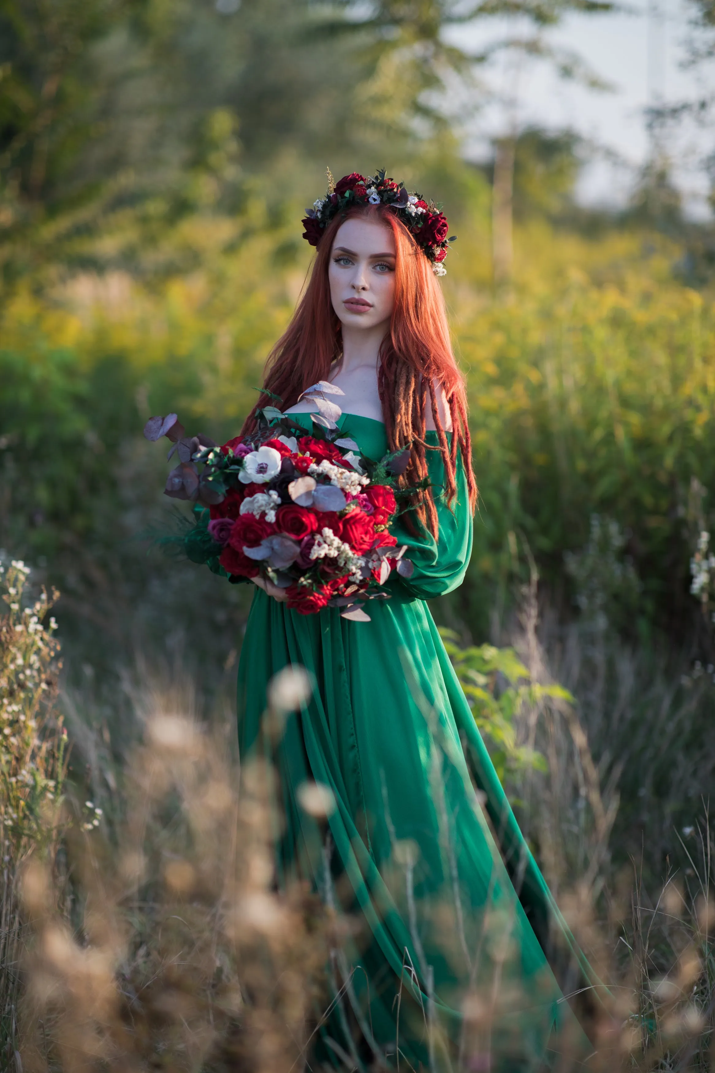 Red boho wedding hair crown