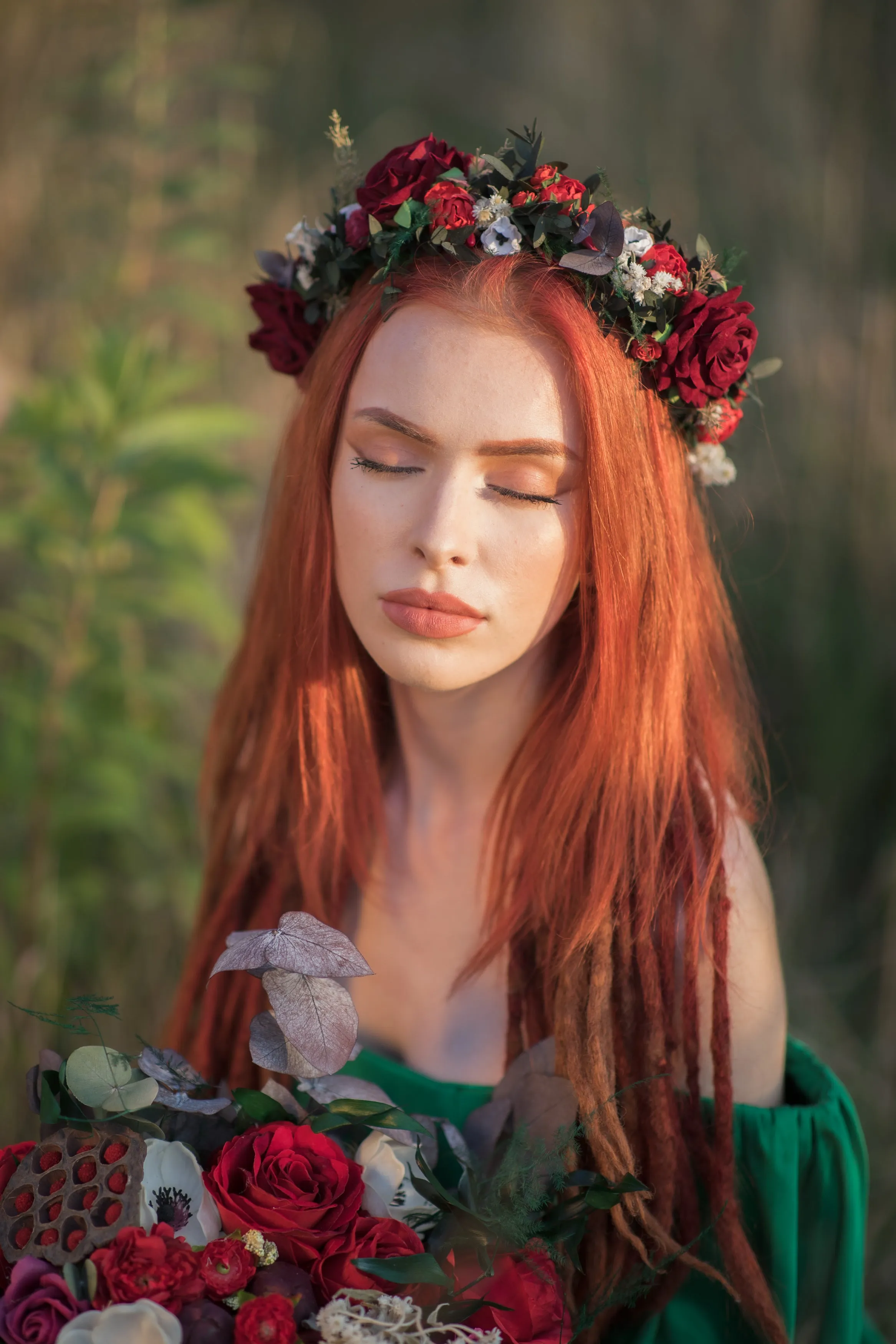 Red boho wedding hair crown