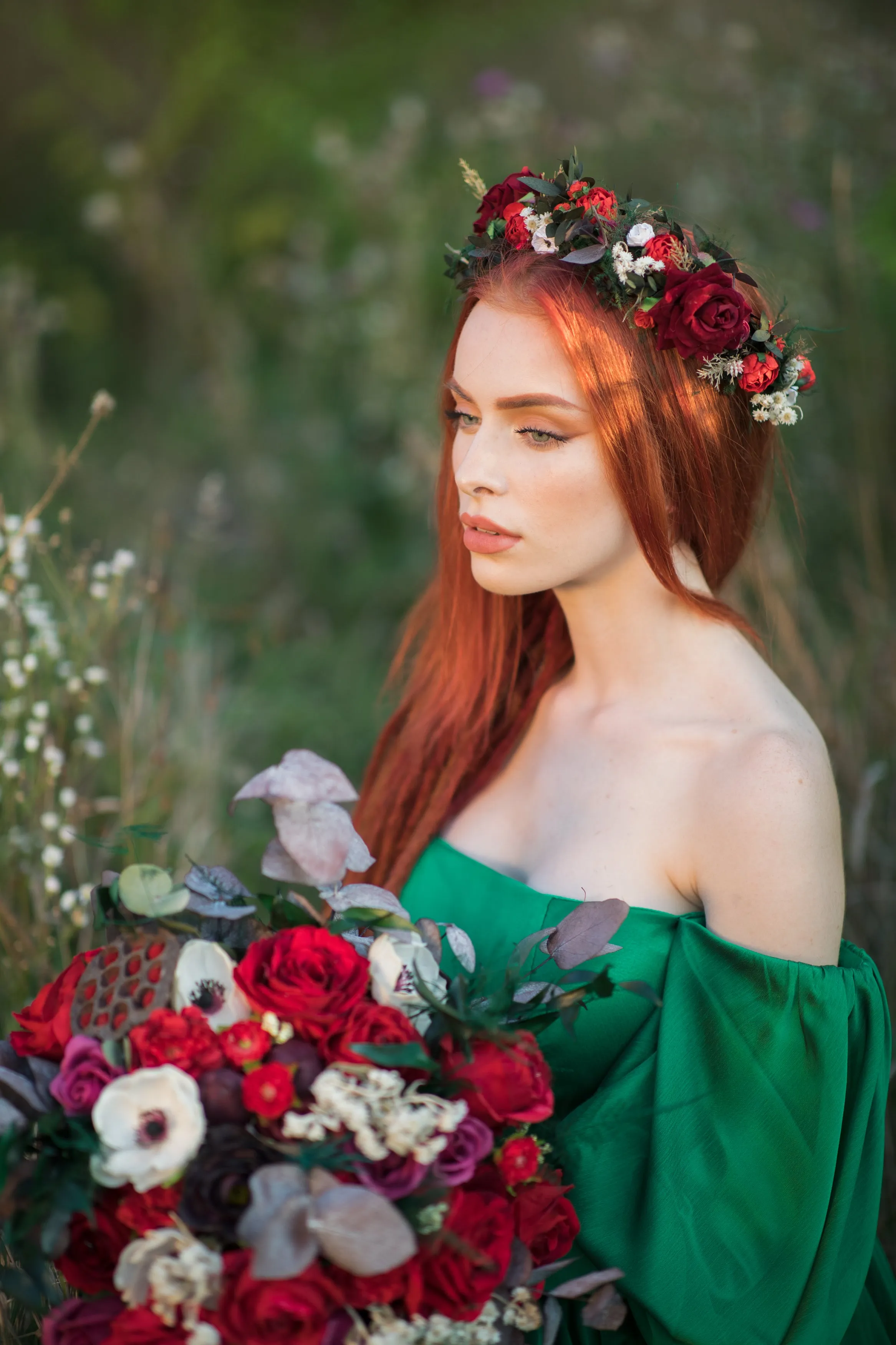 Red boho wedding hair crown