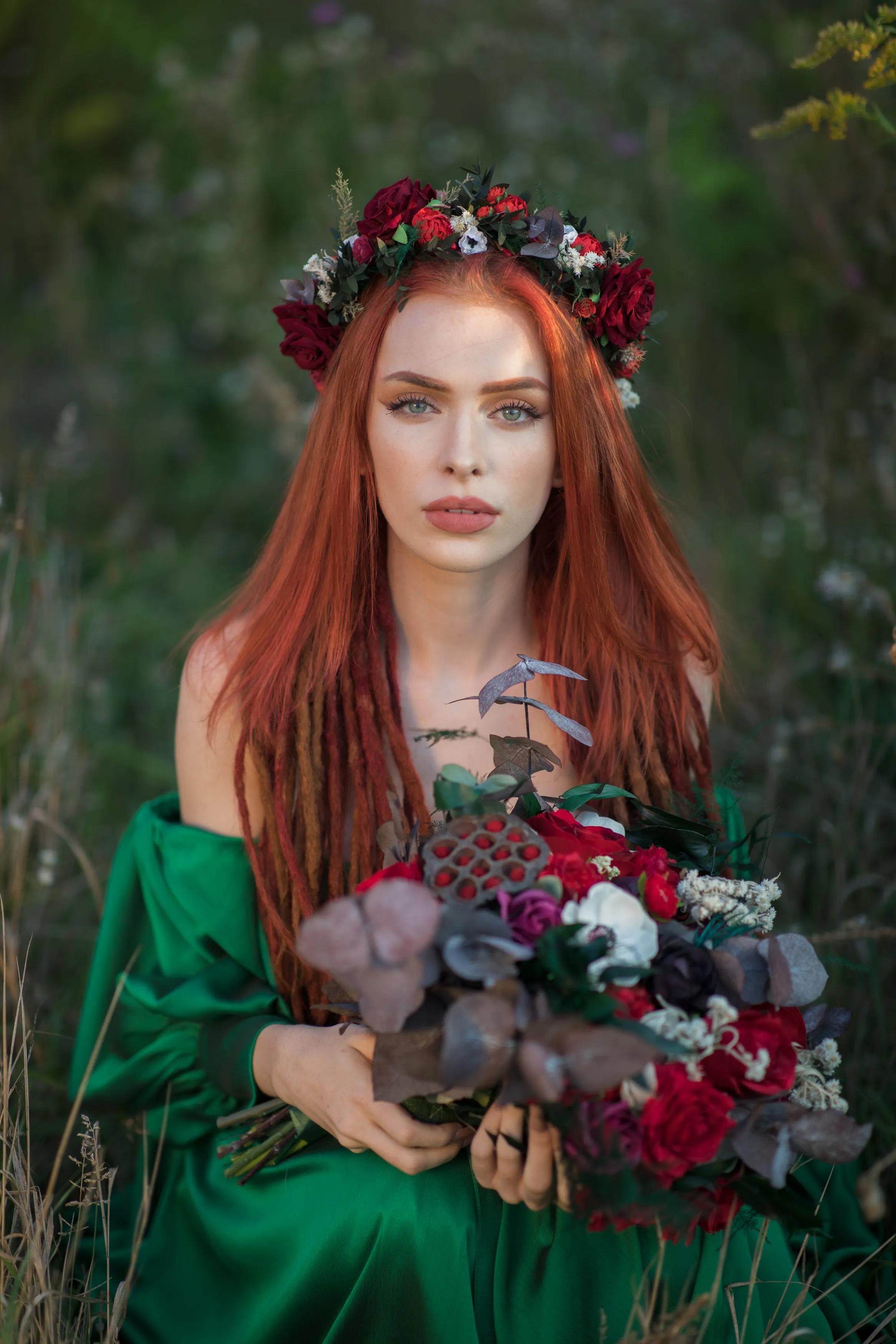 Red boho wedding hair crown
