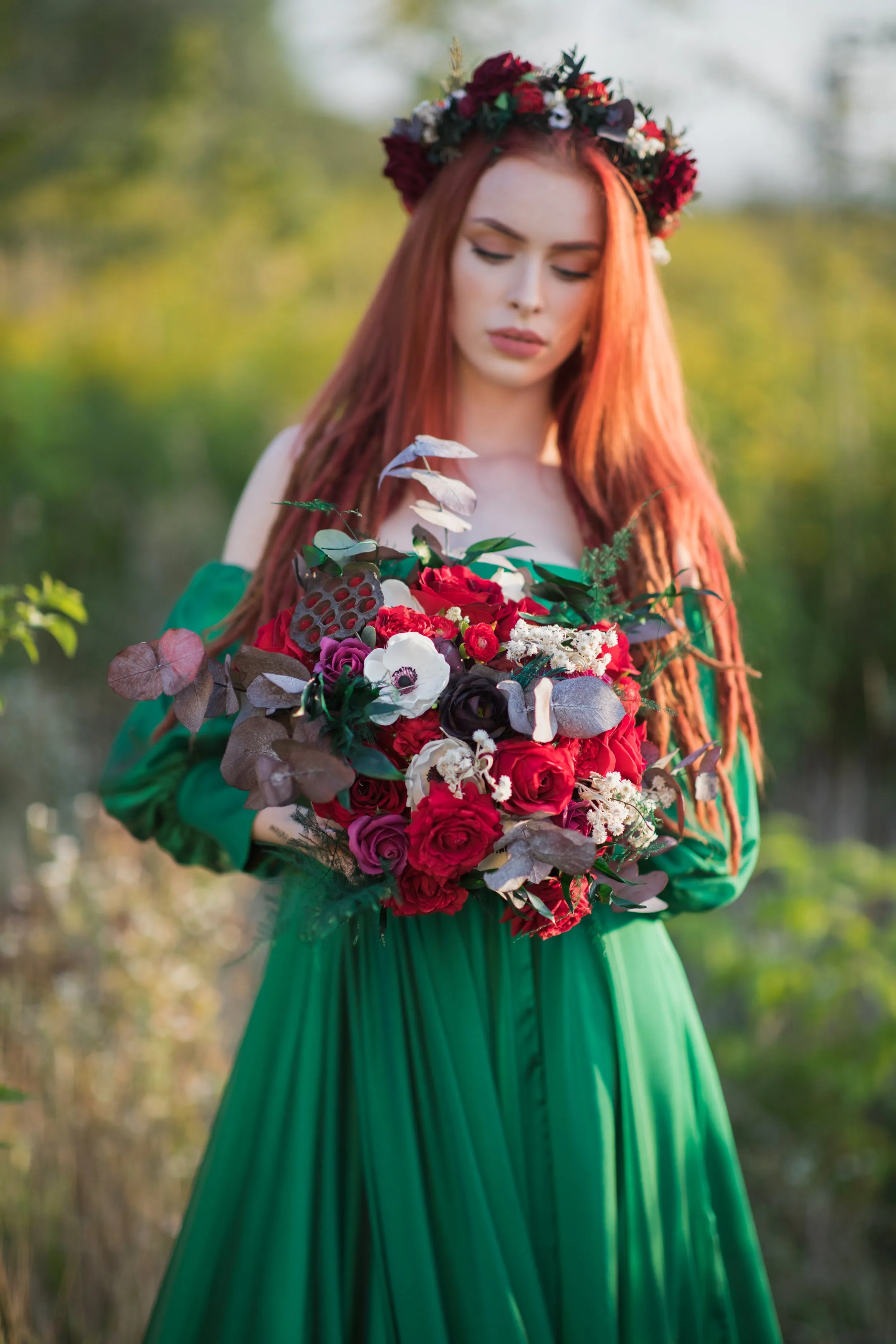 Red boho wedding hair crown