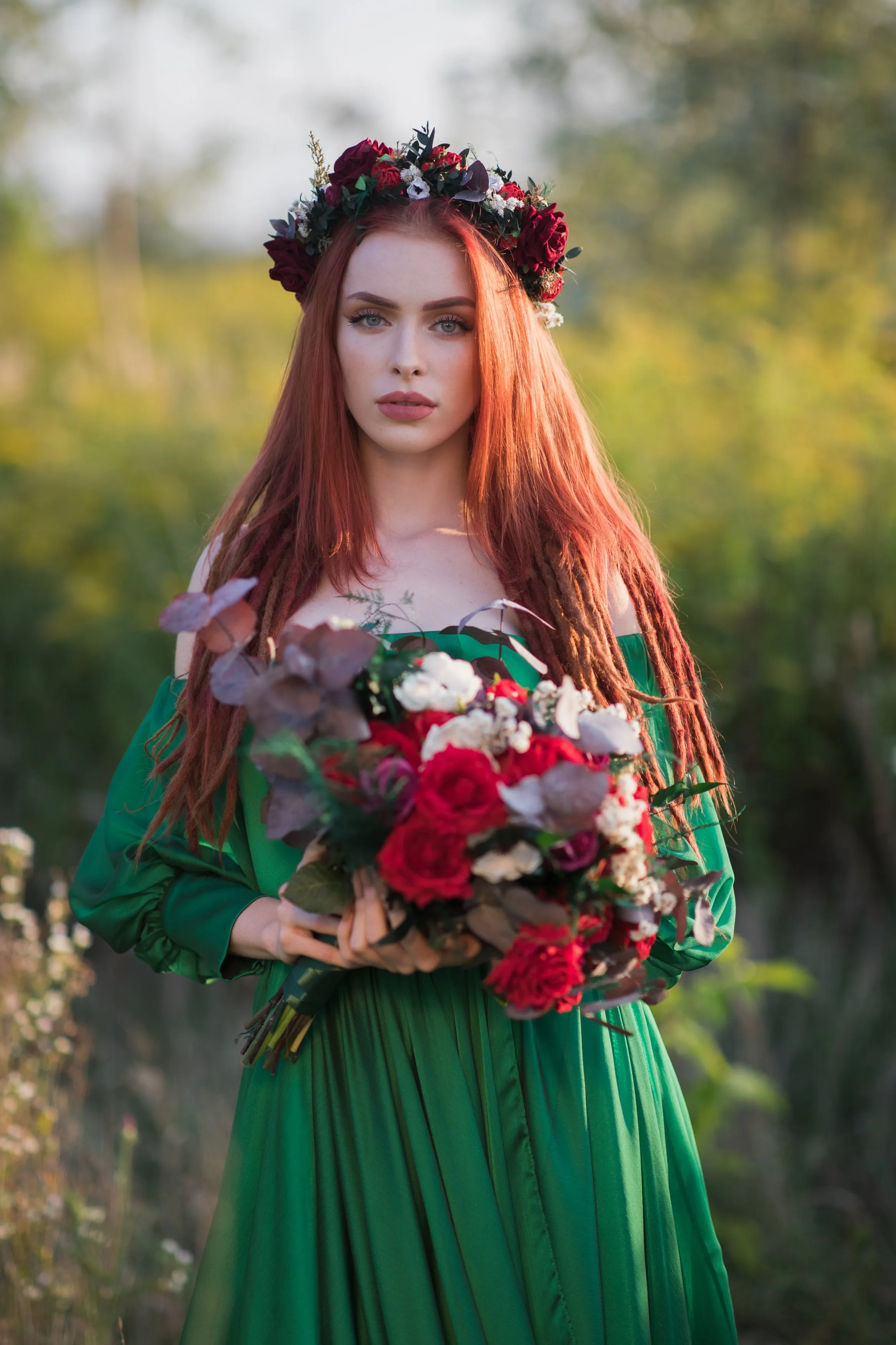 Red boho wedding hair crown