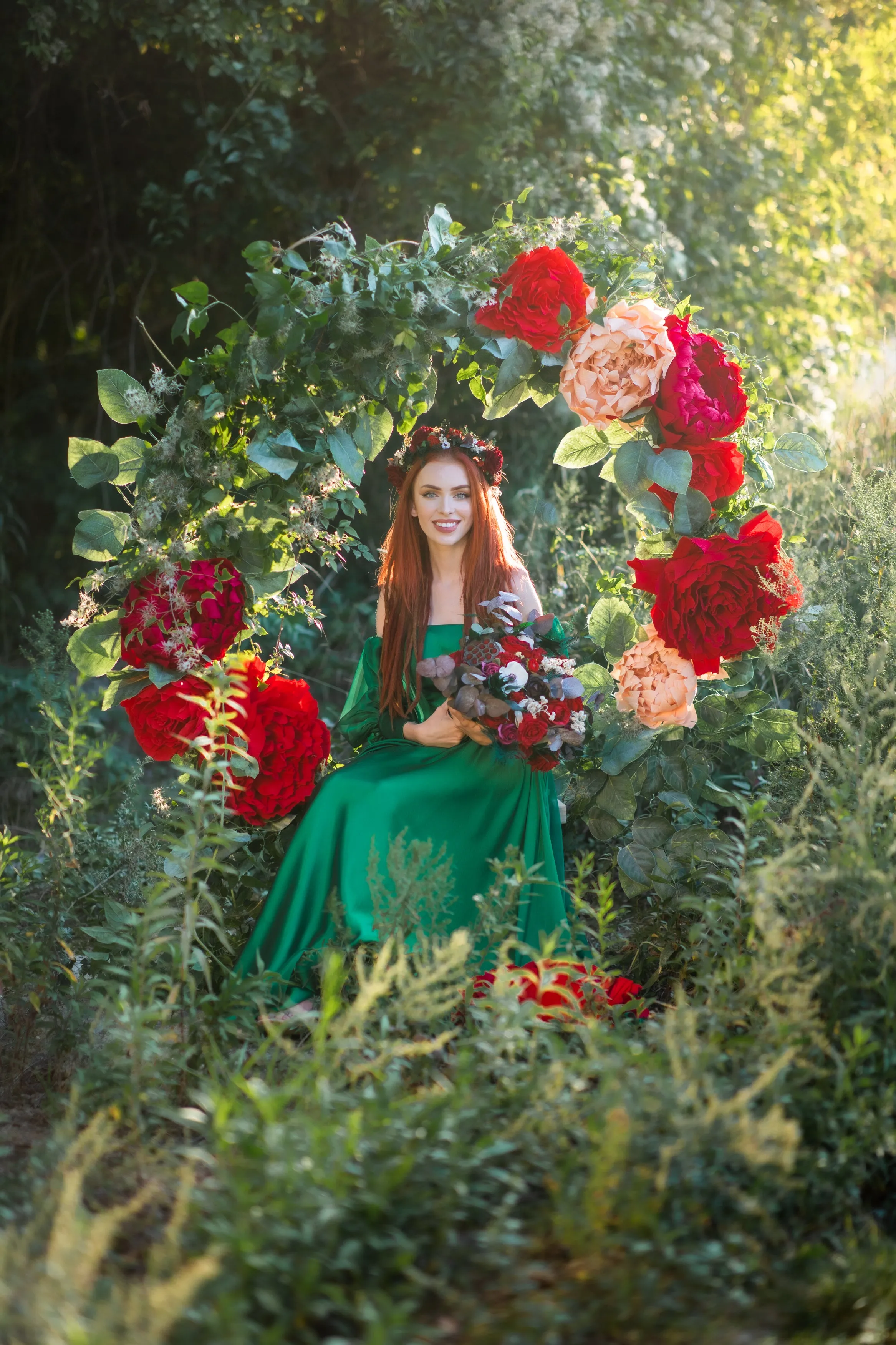 Red boho wedding hair crown