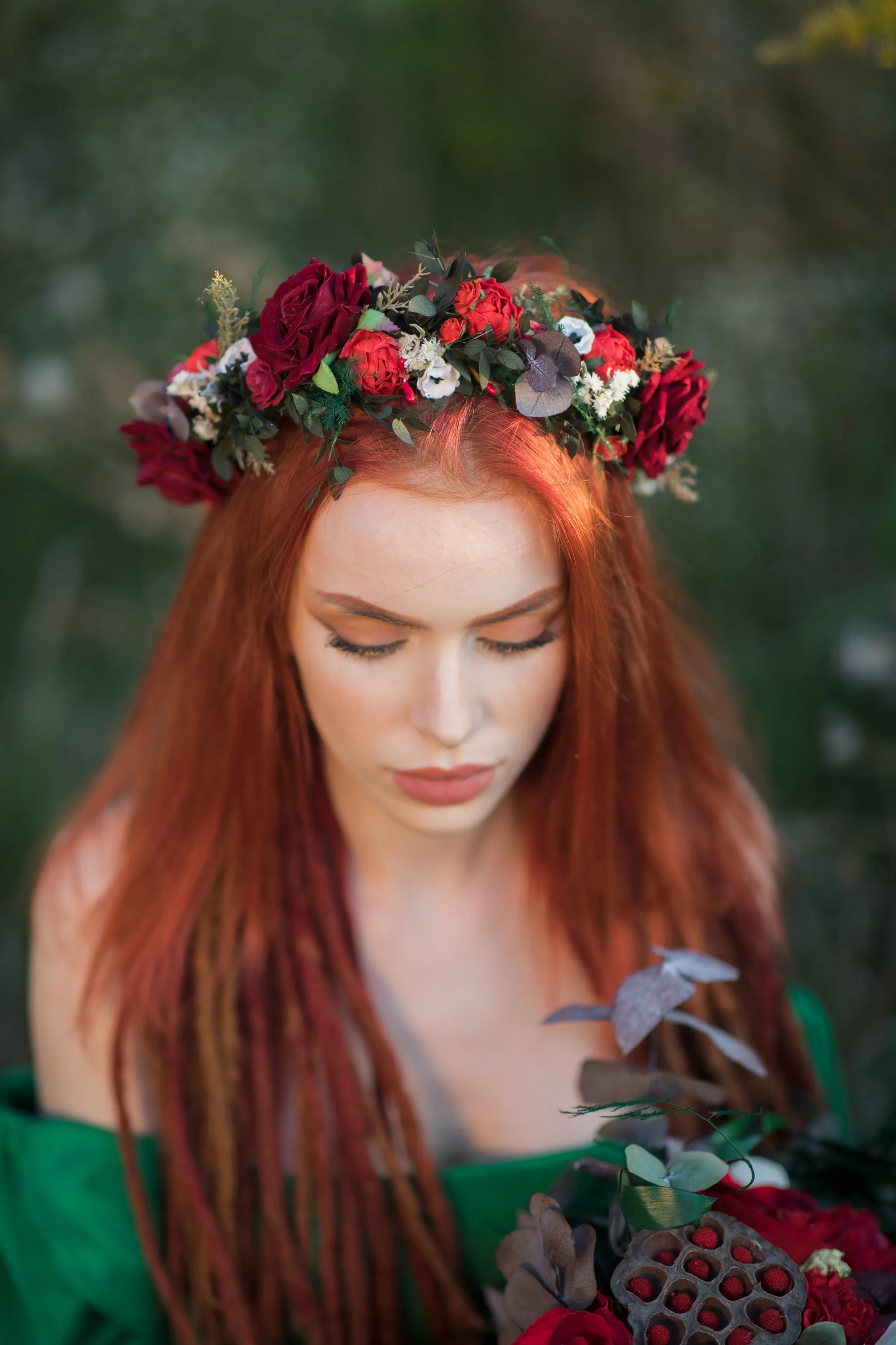 Red boho wedding hair crown